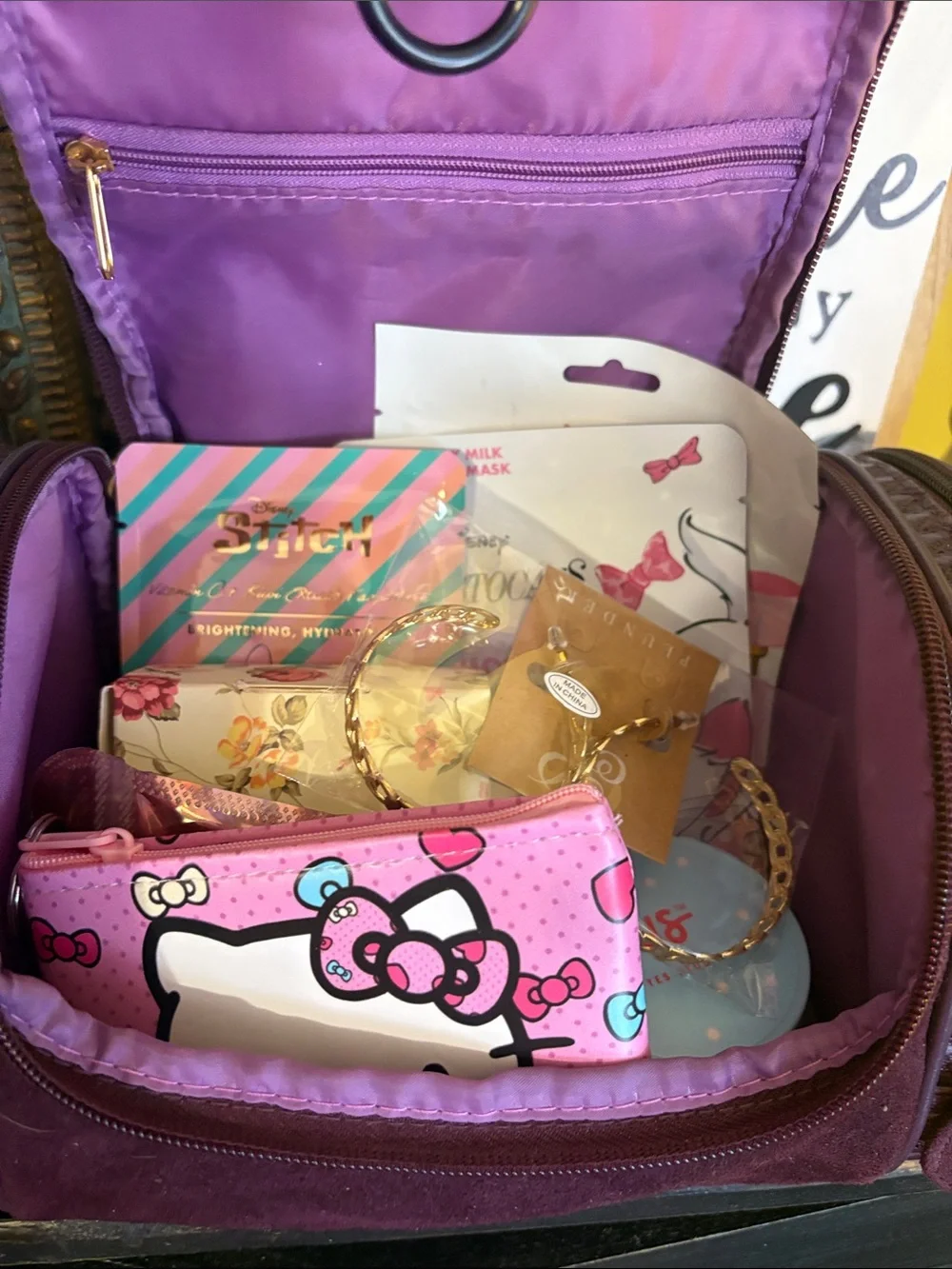 10 MYSTERY Items Including Cosmetic Travel Case with Hook & side pockets